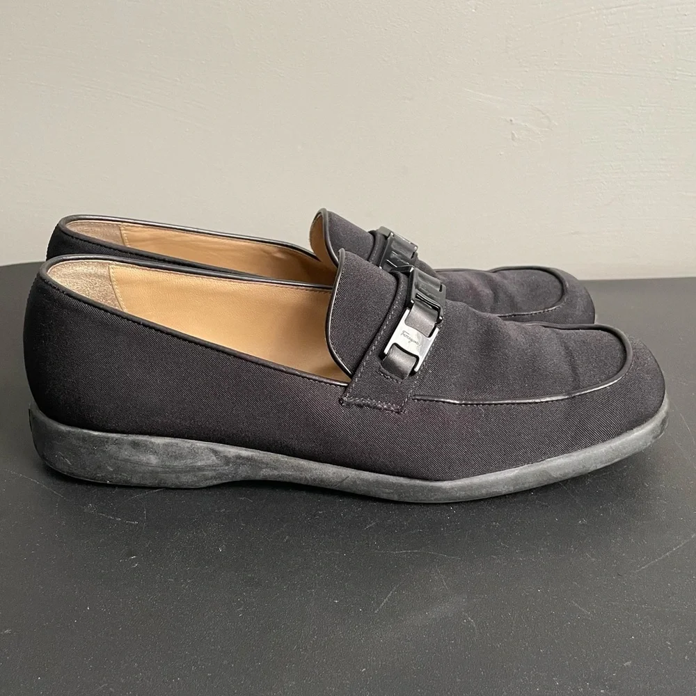 Salvatore Ferragamo Sport Black Fabric Logo Bit Loafers Shoes Made in Italy 9.5 - Picture 6 of 12